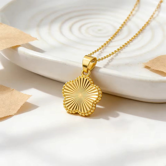 Charm Necklace Lucky Five-Leaf Flower Dubai Fashion Gold-Plated Necklace Earrings DIY Jewelry Set for Women's Party Dress Wear
