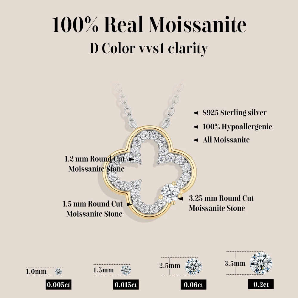 ATTAGEMS S925 Silver Two Tone Hollow Necklace Gold Edge Paved Full Moissanite Necklaces for Women Wedding Jewelry Birthday Gifts