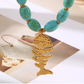 Vacation Style Fishbone Pendant Necklace Women Beaded Stainless Steel Chain Collar Jewelry Beach Surfing Casual Female Jewelry