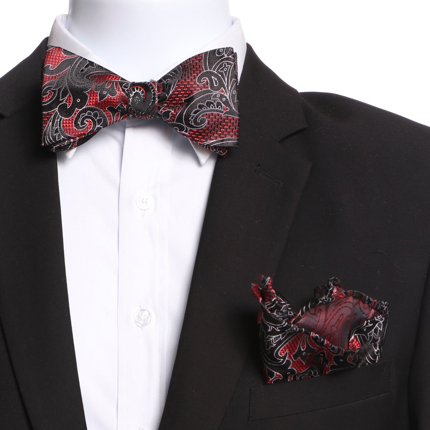 Sophisticated Black & Red Silk Bow Tie for Men - Noble Allure