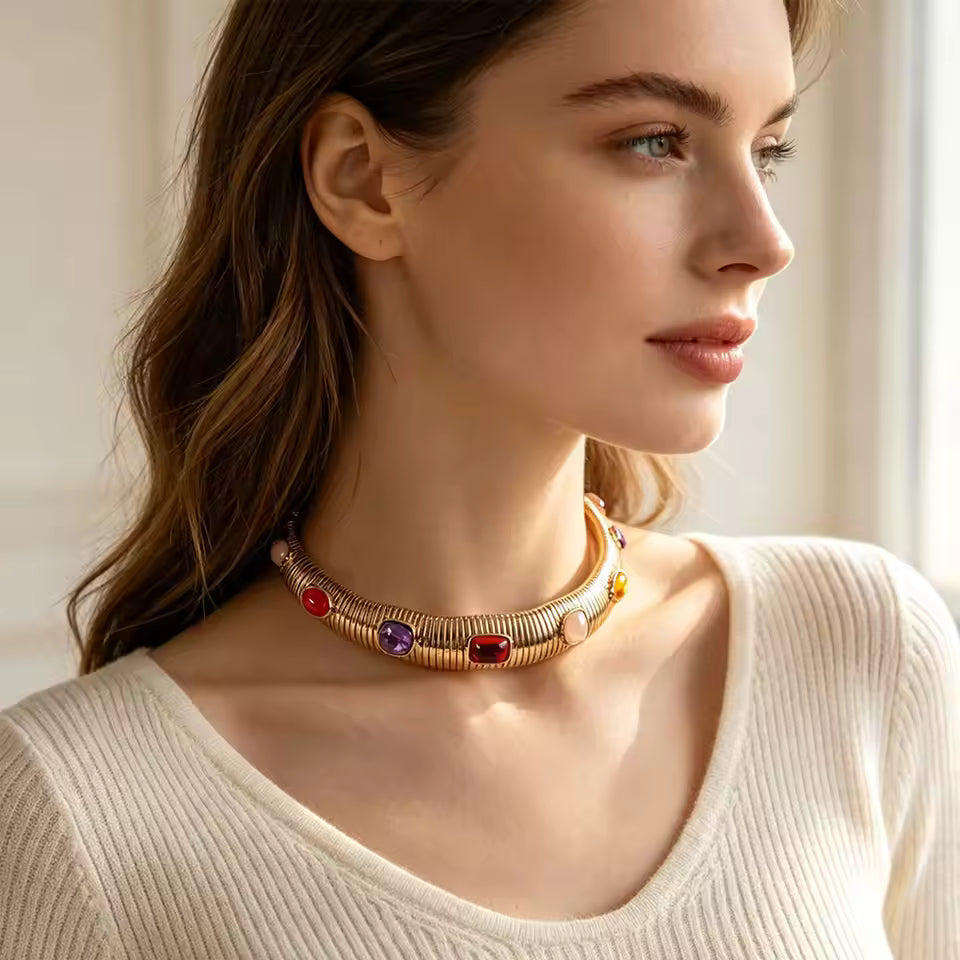 Thick Stainless Steel Necklace For Women Fashionable Exaggerated Necklace With Adjustable Chain Jewelry Birthday Party Gift