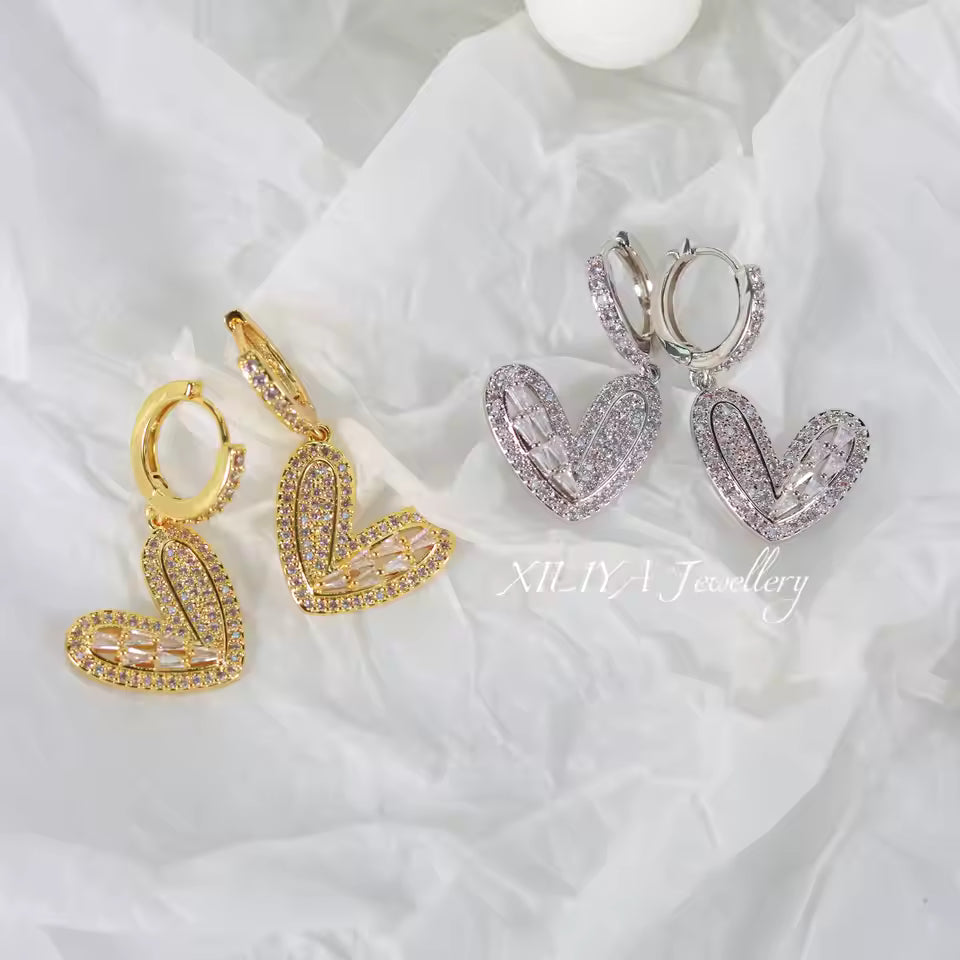 New Office Style 5A Zircon Heart Earrings Fashion Heart Shaped Zircon Stud Earrings Women Daily Jewelry