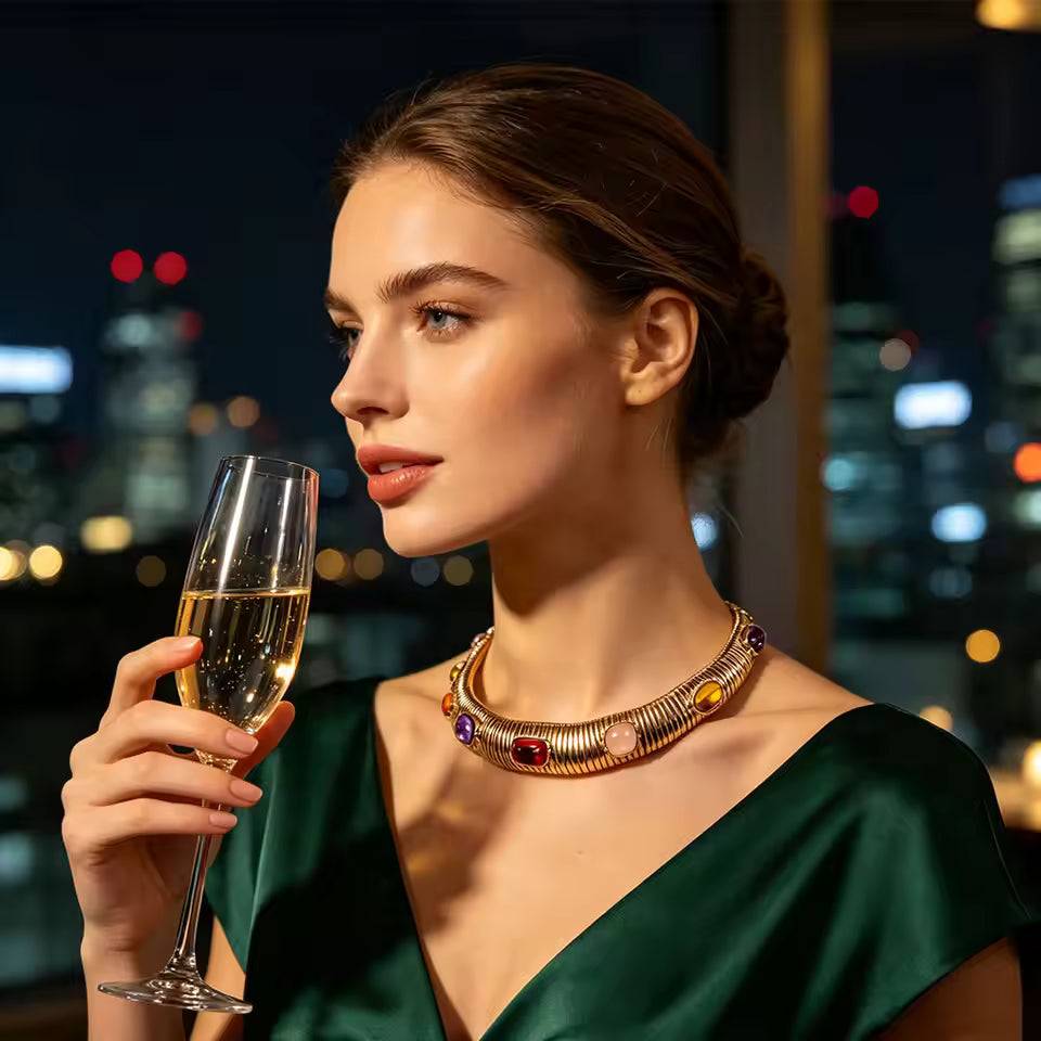 Thick Stainless Steel Necklace For Women Fashionable Exaggerated Necklace With Adjustable Chain Jewelry Birthday Party Gift