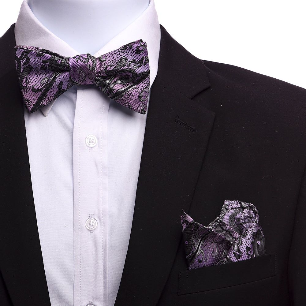 Sophisticated Light Purple & Grey Silk Bow Tie for Men - Noble Allure (optimized)