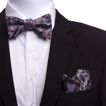 Sophisticated Light Purple & Grey Silk Bow Tie for Men - Noble Allure (optimized)